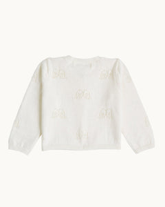 Angel Wing Pointelle Cardigan in Ivory