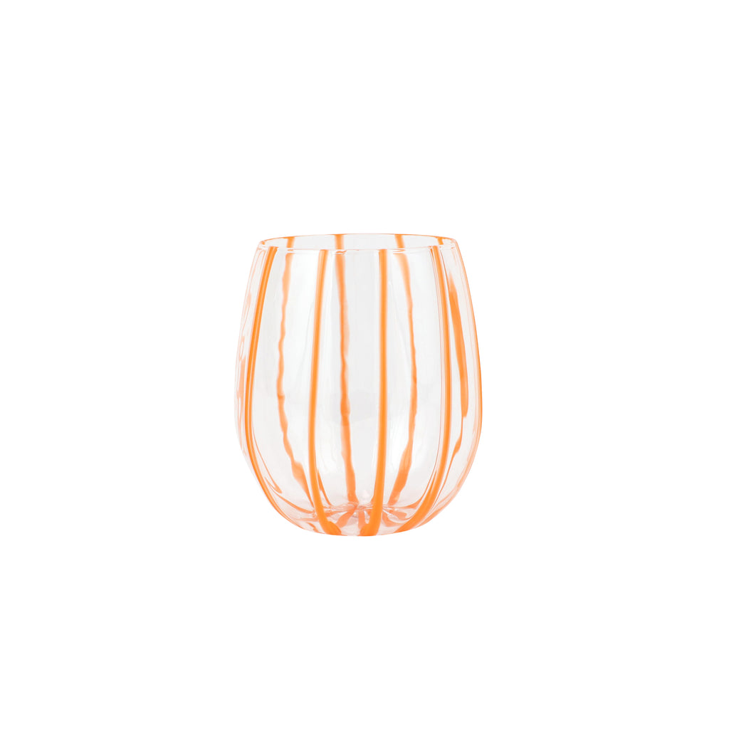 Nuovo Stripe Stemless Wine Glass in Orange