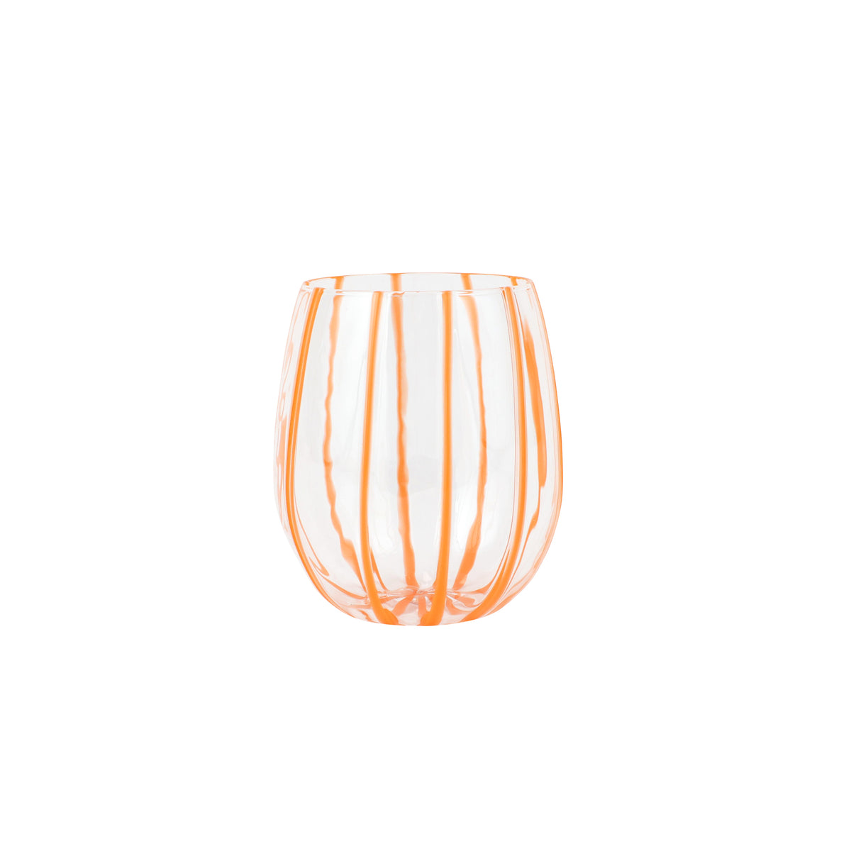 Nuovo Stripe Stemless Wine Glass in Orange