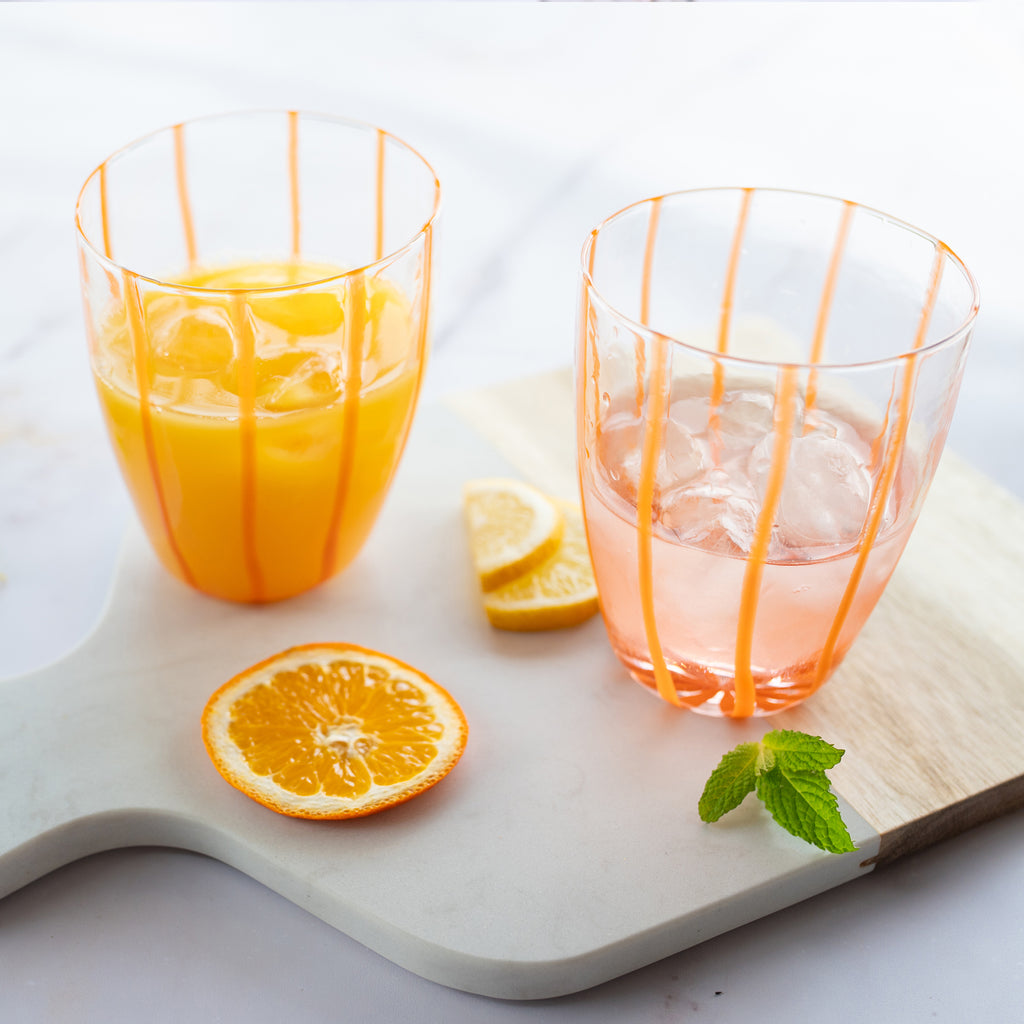 Nuovo Stripe Stemless Wine Glass in Orange