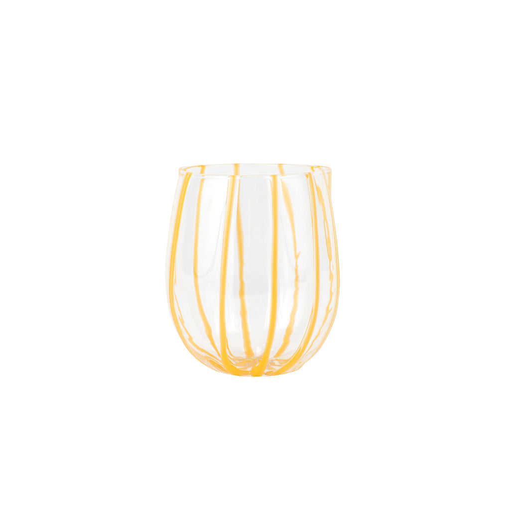 Nuovo Stripe Stemless Wine Glass in Yellow