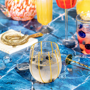 Nuovo Stripe Stemless Wine Glass in Yellow