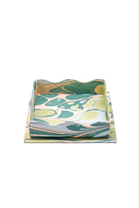 Nesting Scalloped Hand-Marbled Trays in Green & Pink
