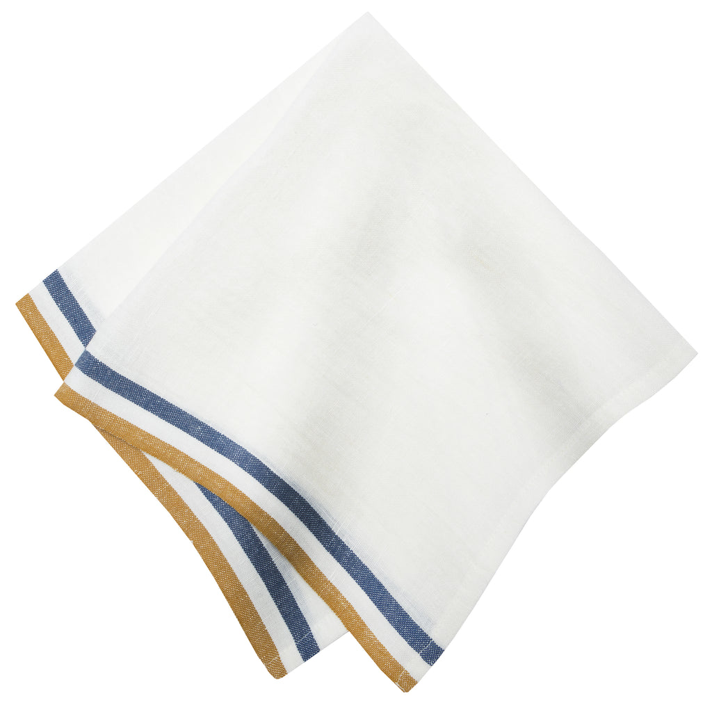 Normandy Napkins in Mustard, White, & Blue Stripes, Set of 4