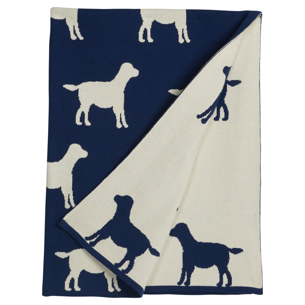 little english classic children's clothing baby boys navy and cream nursery blanket with all around lab motif