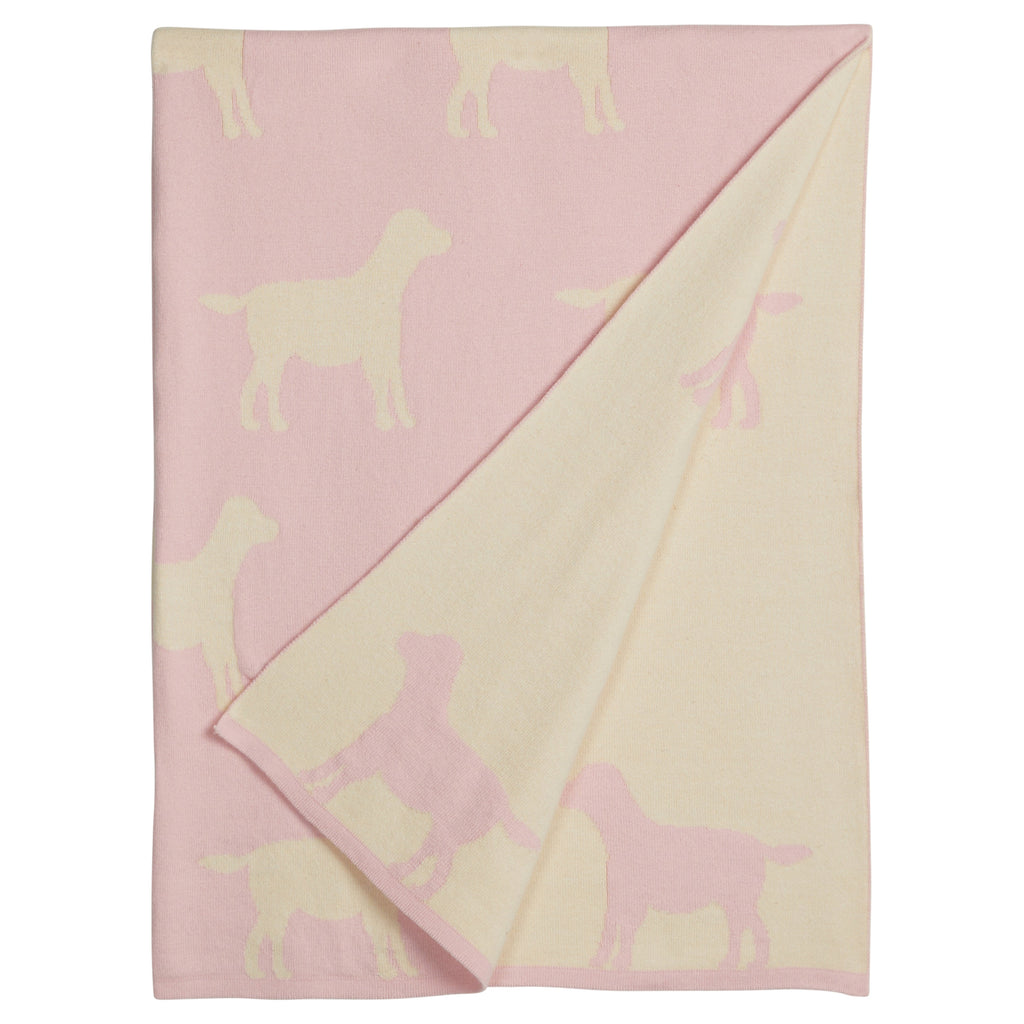 little english classic children's clothing baby girls pink and cream nursery blanket with all around lab motif