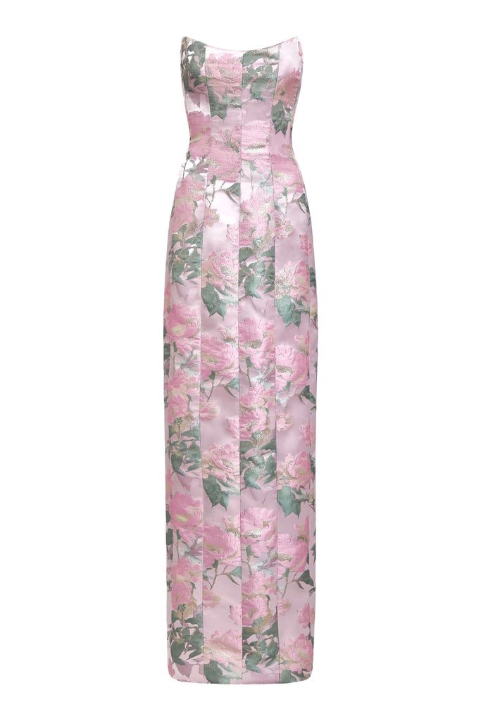 Odessa Light Pink Brocade Column Gown