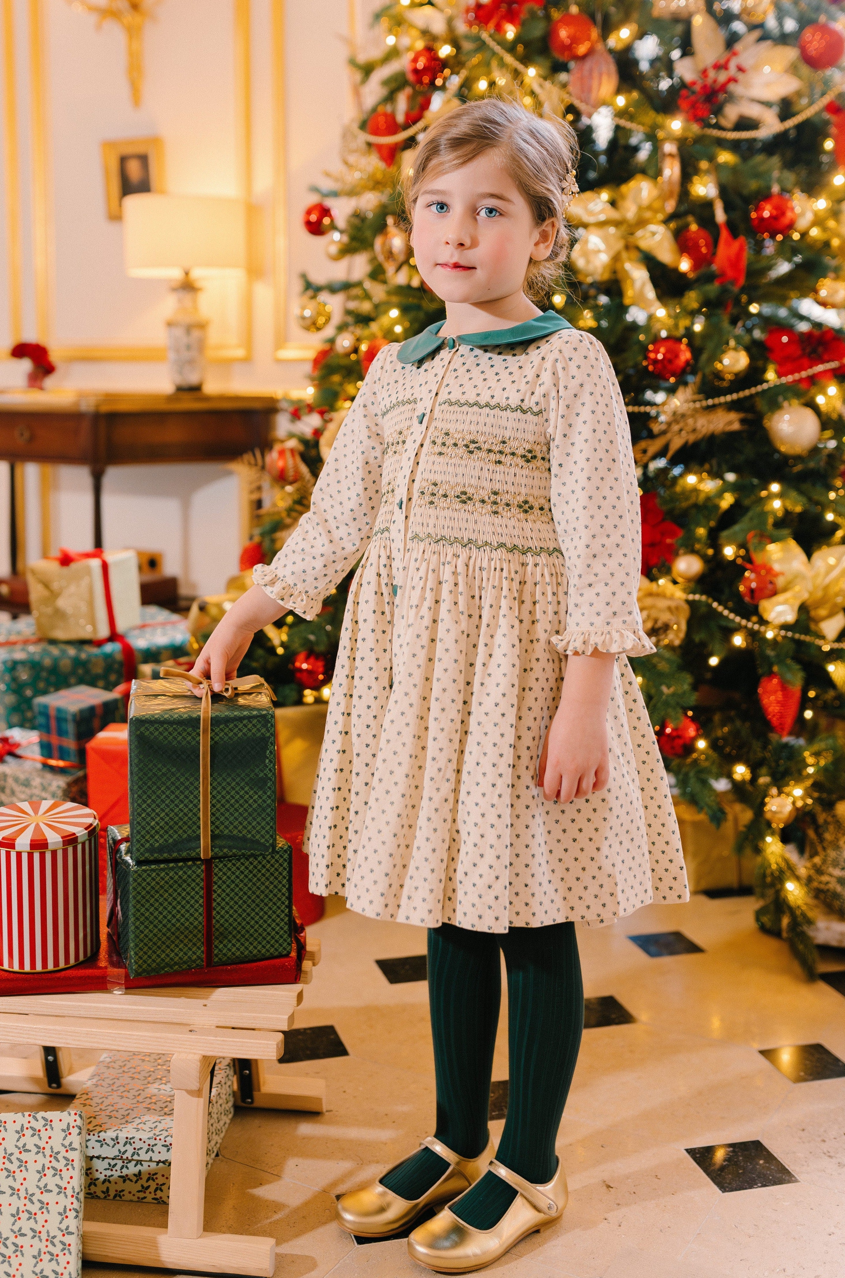 Olympe Green Long Sleeve Smocked Dress