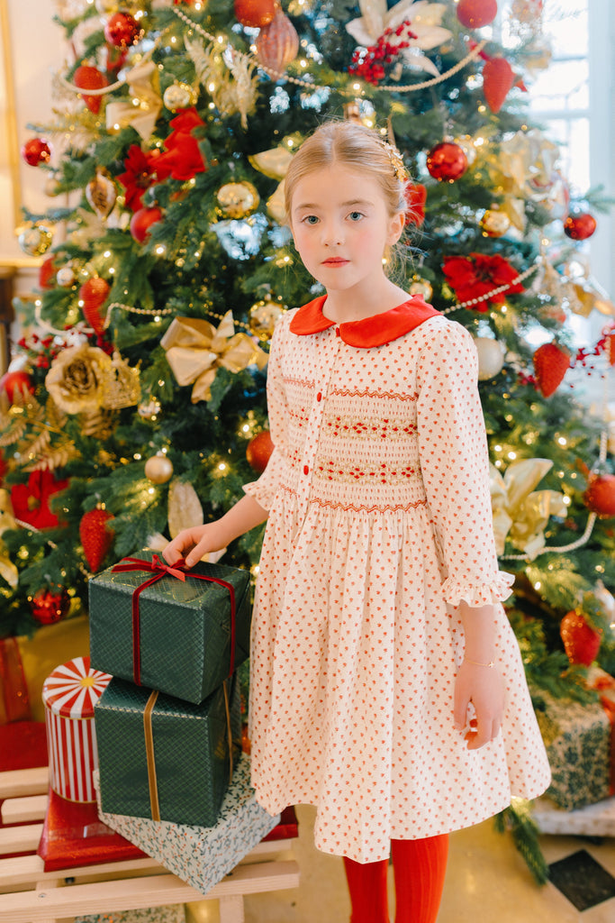 Olympe Red Long Sleeve Smocked Dress