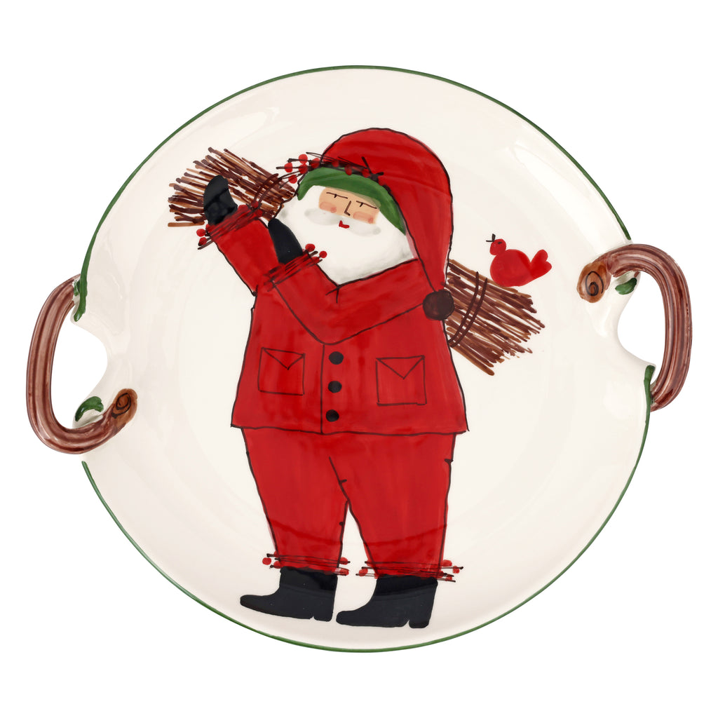 Old St. Nick Handled Round Platter with Sticks in Red
