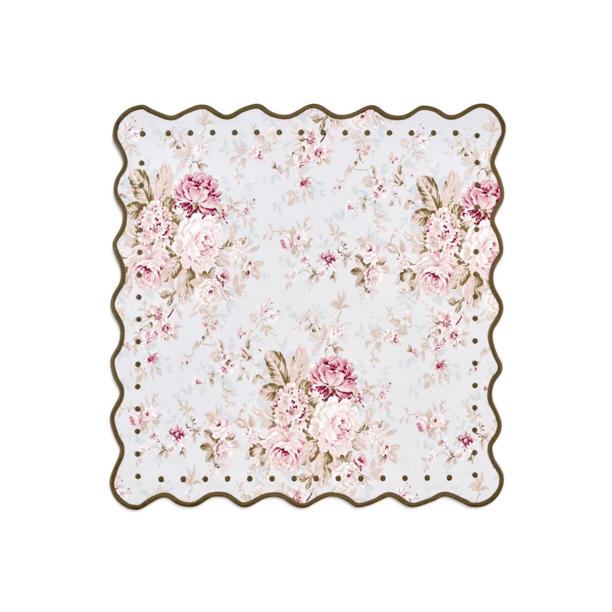 OTM Exclusive: Delphine Placemat and Napkin Set in Sea Foam with Forest Green Embroidery