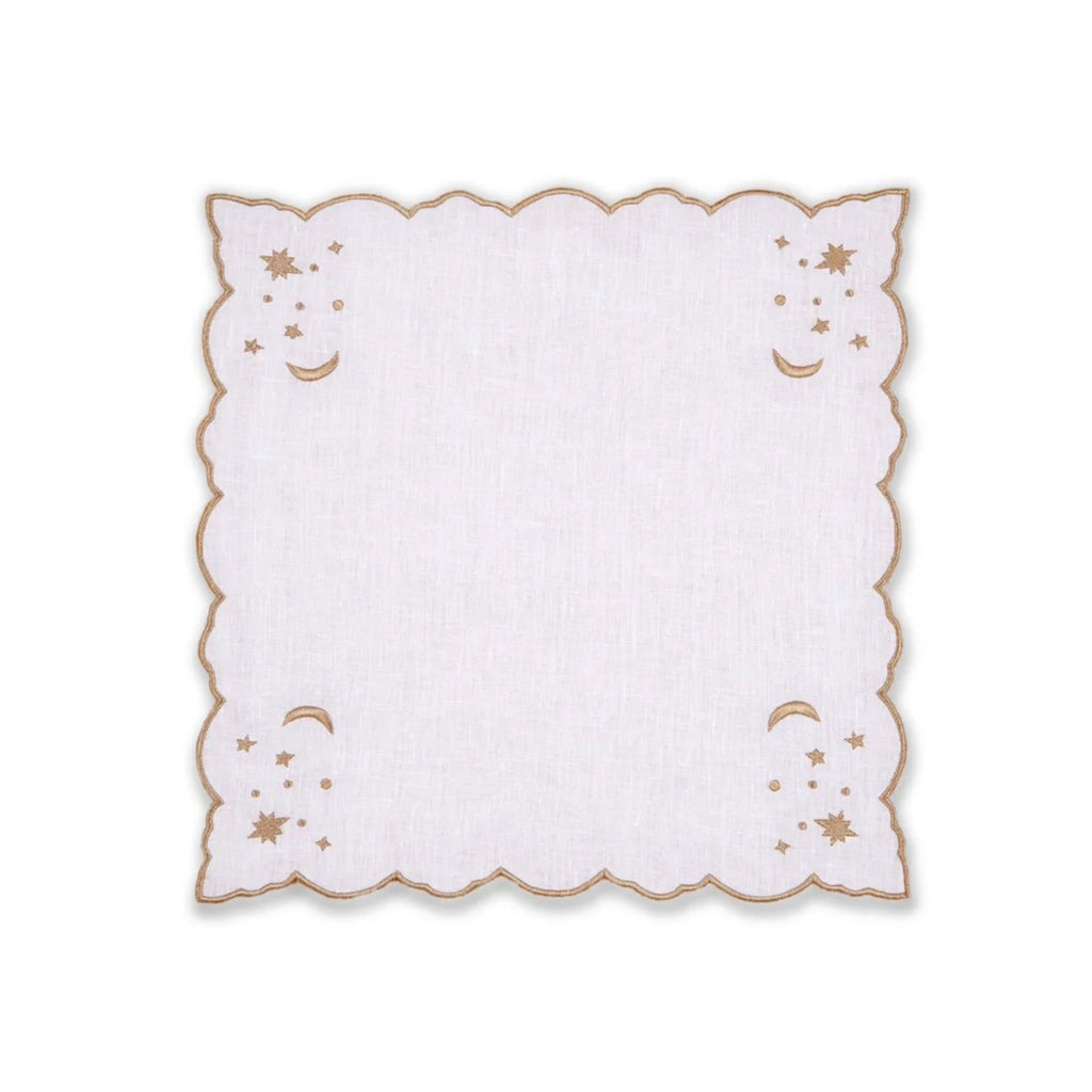 OTM Exclusive: The Astral Linen Napkin in White Linen and Gold Embroidery