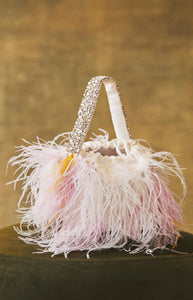 Piper Bucket Bag in Ivory with Abstract Floral Feather Embellishment