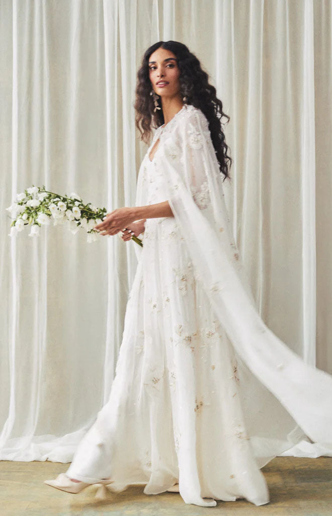 Anne Cape in Ivory with Wildflower Clusters