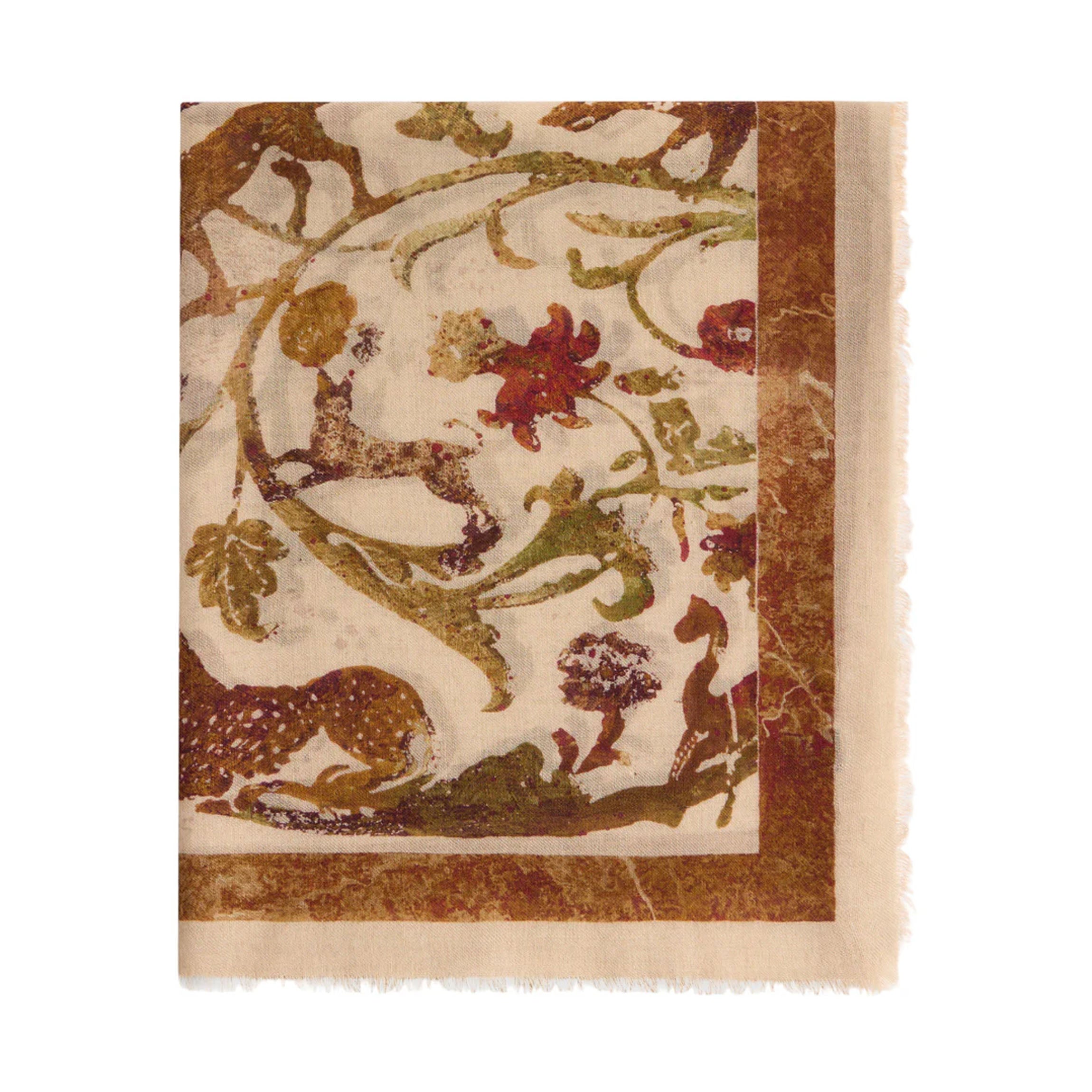 Cabana Pietra Dura Inspired Wool & Silk Scarf in Ivory