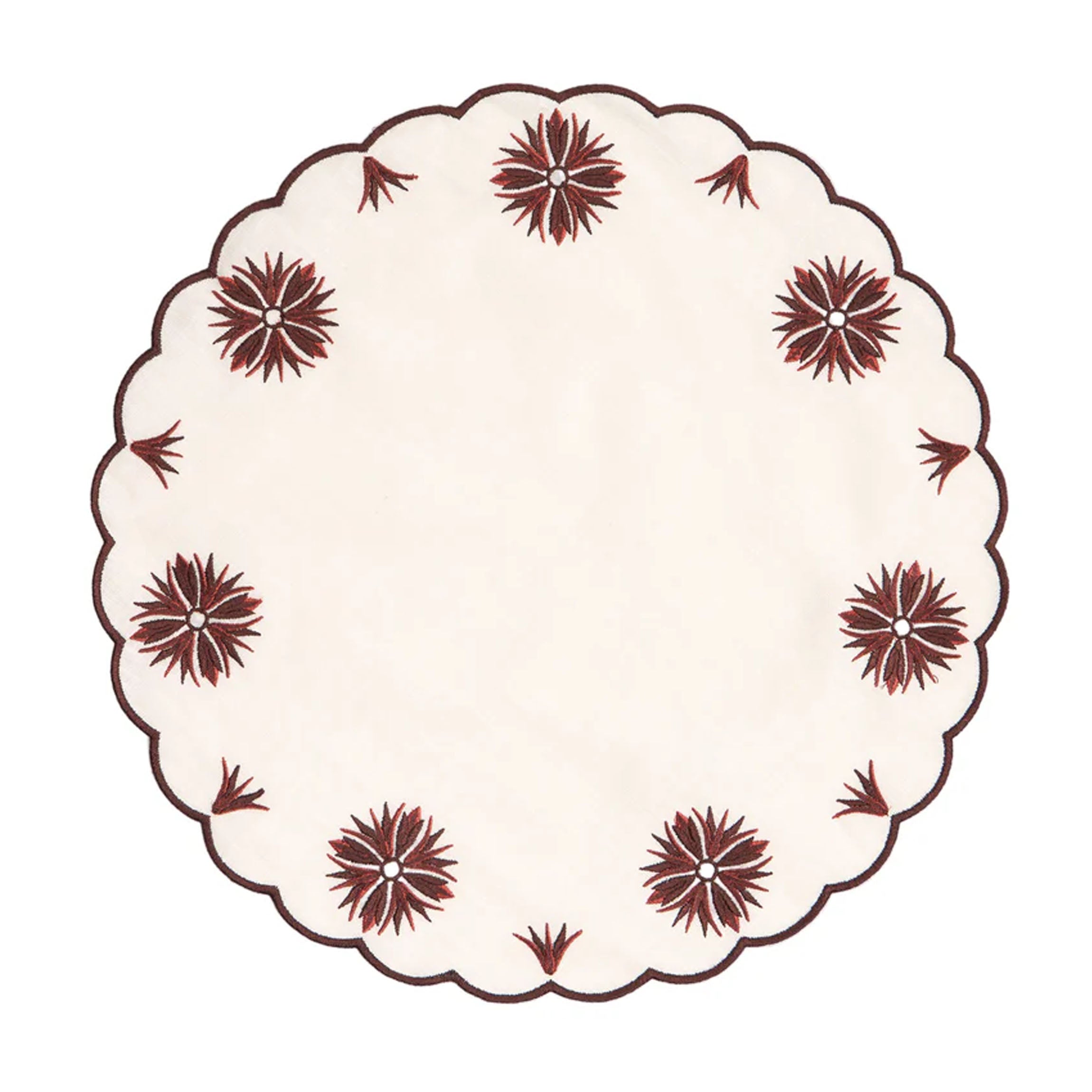 Botanica Embroidered Round Placemat Terracotta White/Burgundy