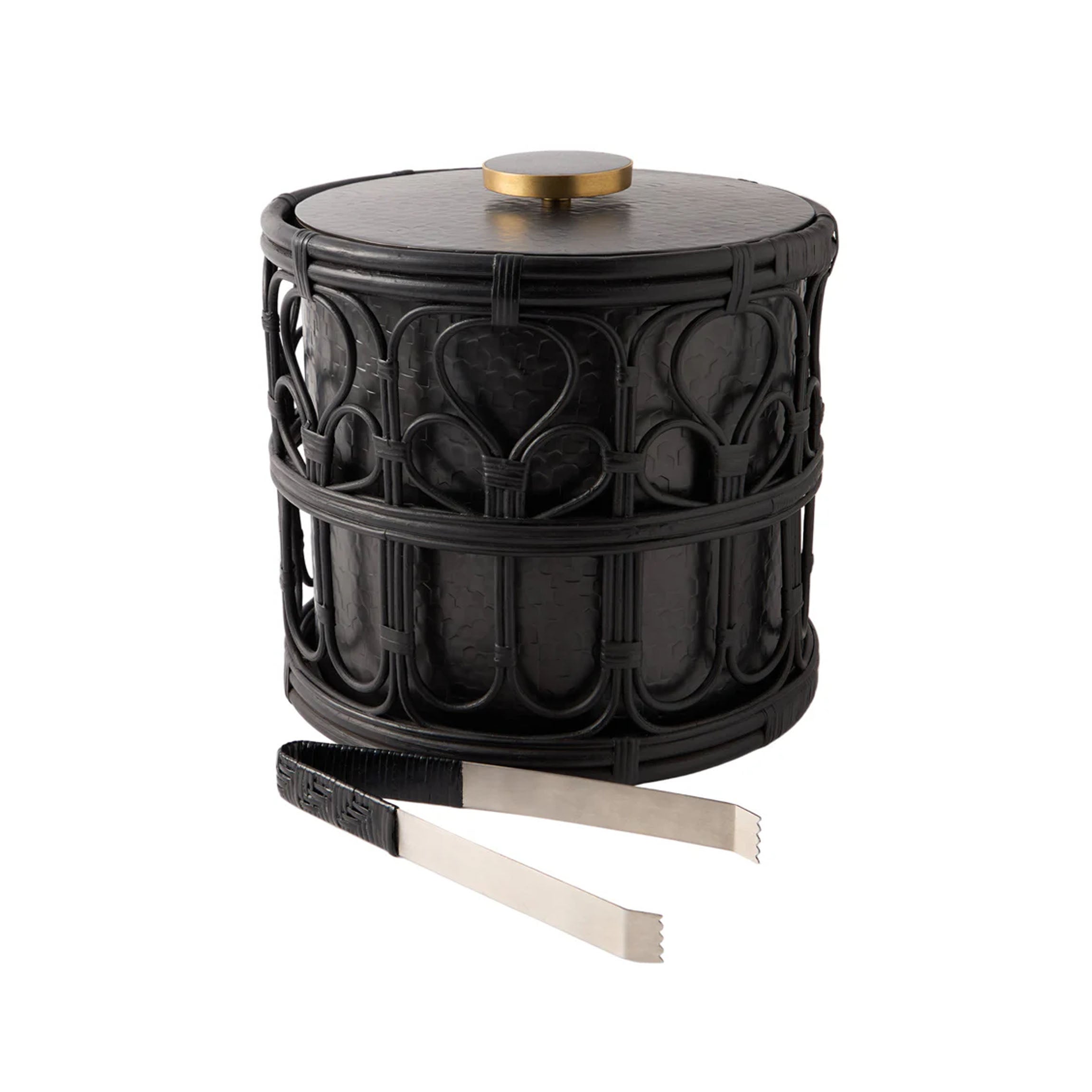 Viya Ice Bucket in Cane and Brass with Tongs