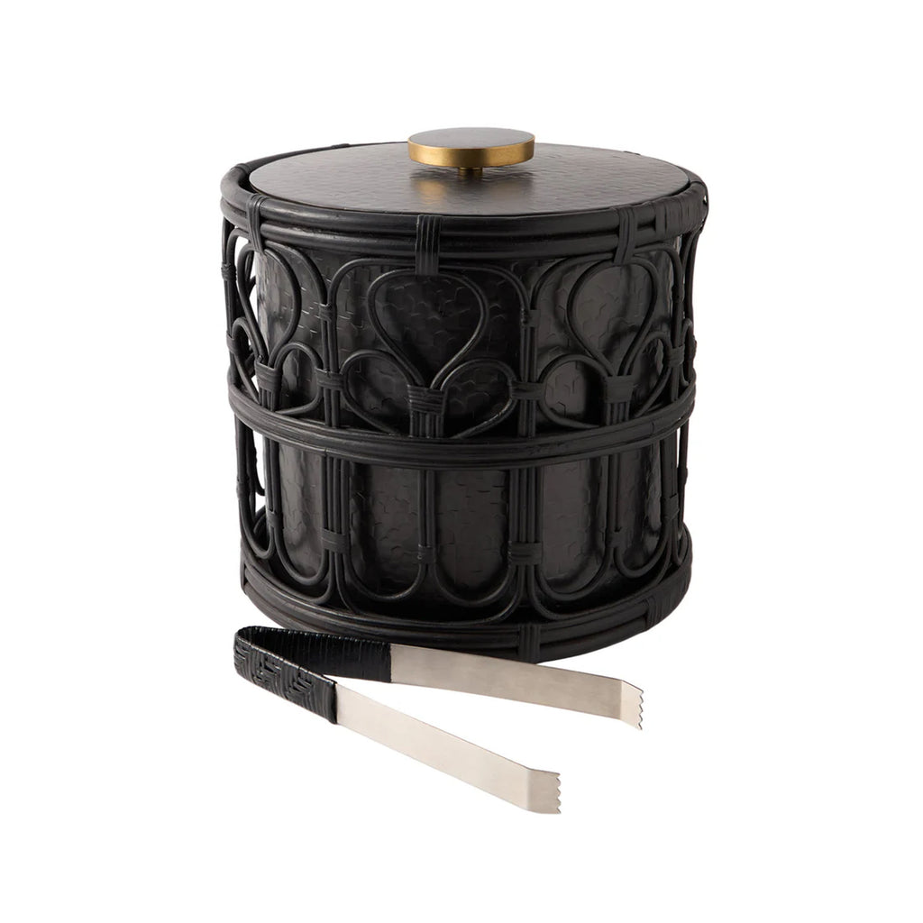 Viya Ice Bucket in Cane and Brass with Tongs