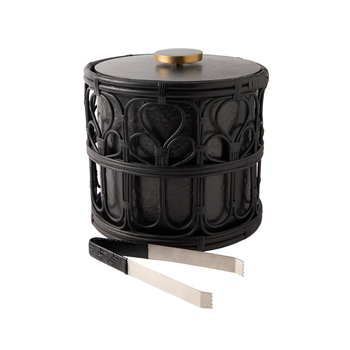 Viya Ice Bucket in Cane and Brass with Tongs