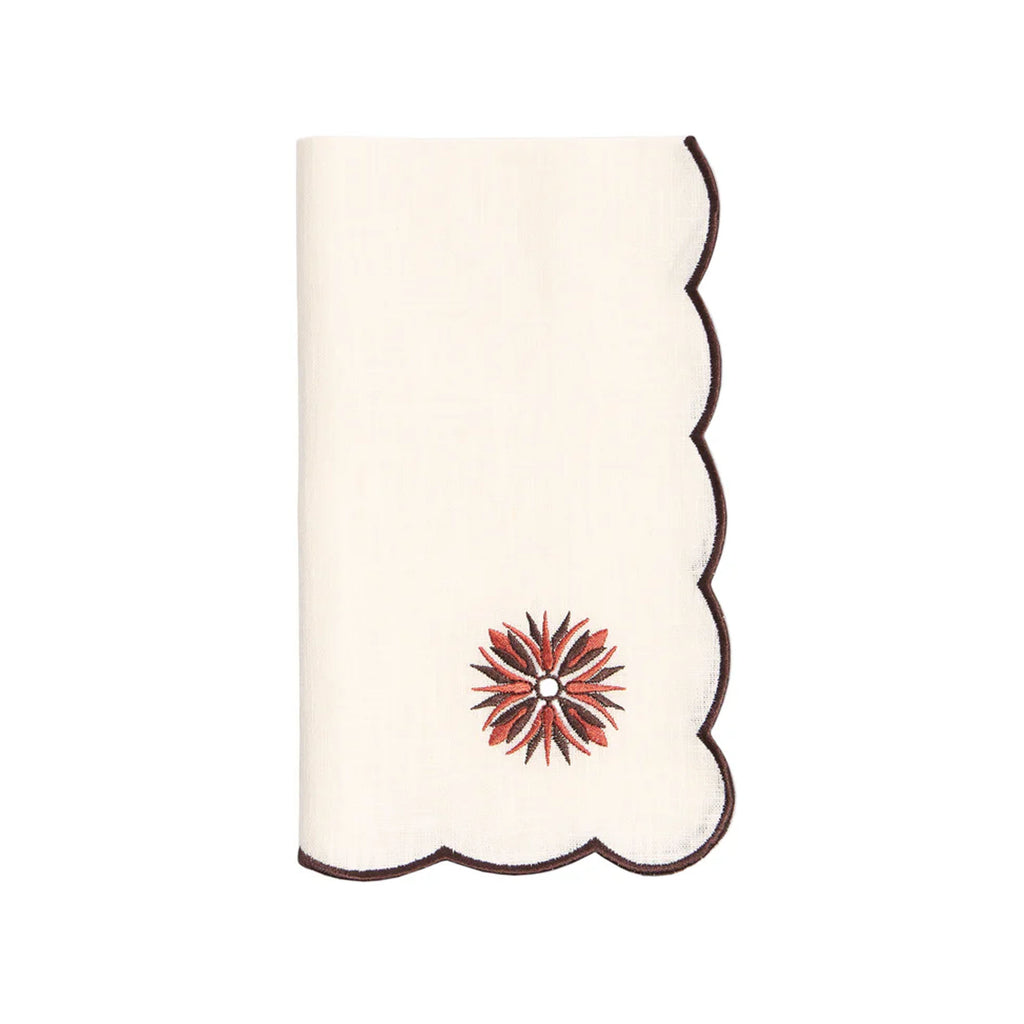 Botanica Embroidered Napkin Terracotta in White/Burgundy