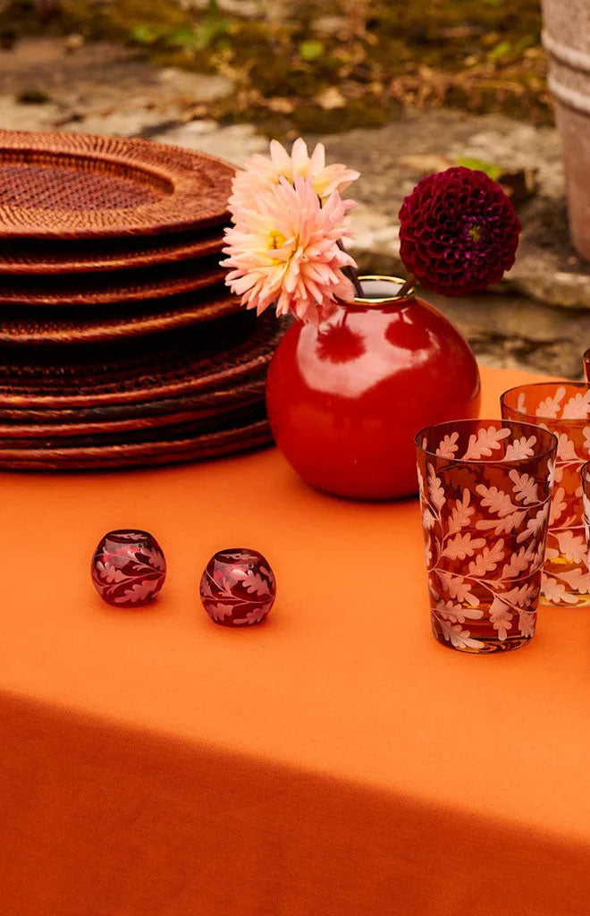 Engraved Oak Leaf Salt and Pepper Set in Burgundy