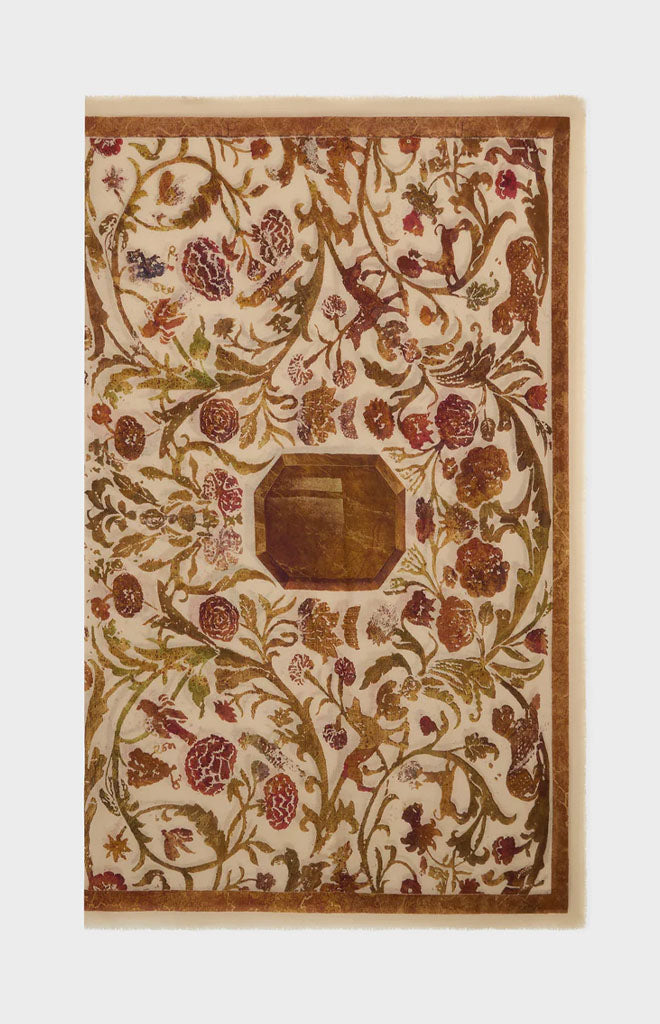 Cabana Pietra Dura Inspired Wool & Silk Scarf in Ivory