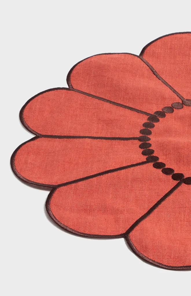 Floral Embroidered Placemat in Terracotta