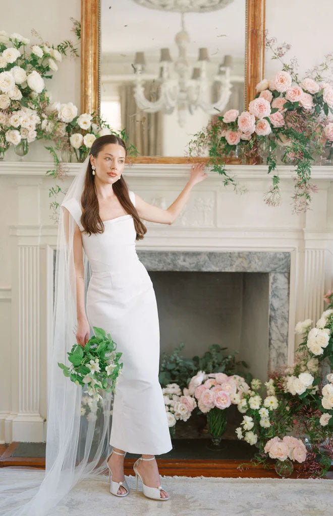 OTM Exclusive: Bridal Silk Faille Midi Dress in White