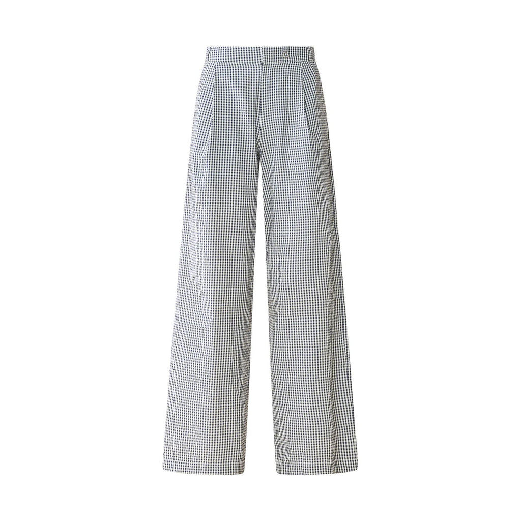 Nina Pant in Navy Gingham with Cream Crochet Applique