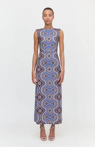 The Sloane Dress in Brown Cobalt Medallion