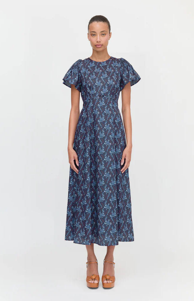The Dominique Dress in Navy Cala Paisley
