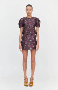 The Hallie Skirt in Burgundy Baroque Jacquard
