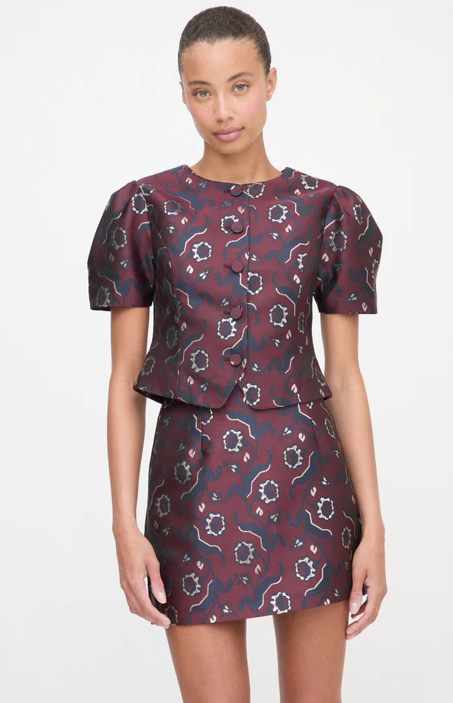 The Mallorie Top in Burgundy Baroque Jacquard