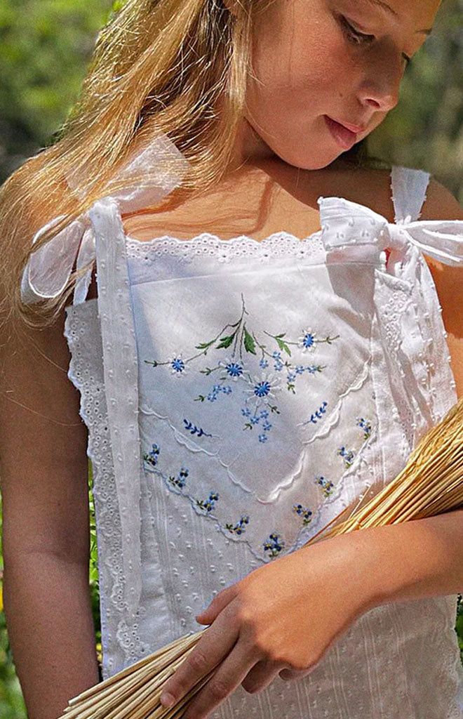 Heirloom Handkerchief Drop-Waist Dress in Blue Flowers & Butterflies, 10Y