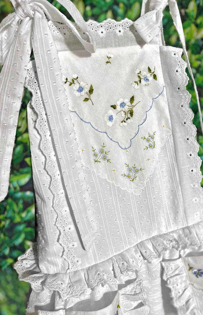 Heirloom Handkerchief Drop-Waist Dress in Pastel Blue Flower Garden, 6Y