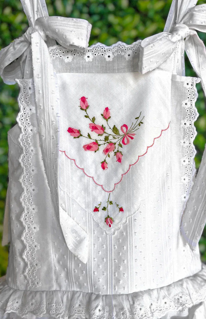 Heirloom Handkerchief Drop-Waist Dress in Pink & Red Roses, 6Y