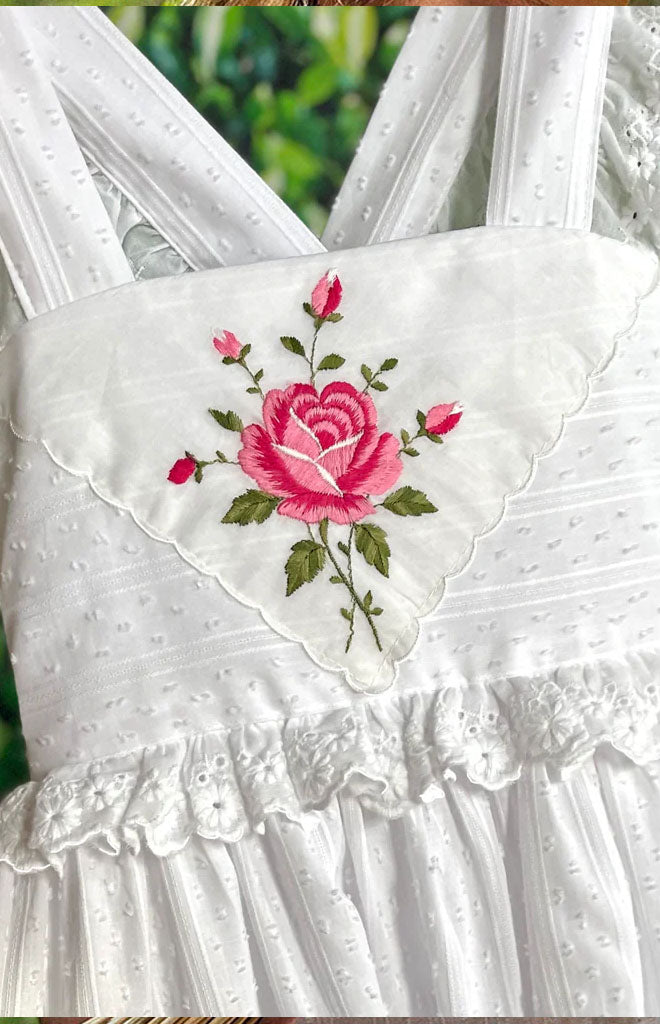 Heirloom Handkerchief Dress in Pink & Red Roses, 10Y