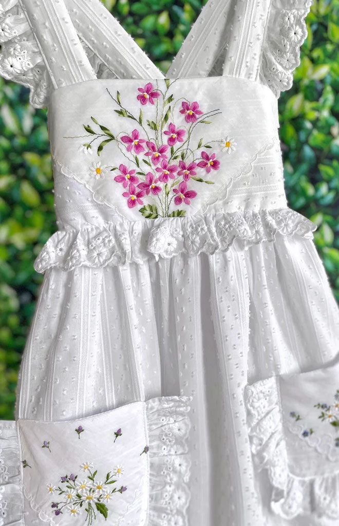 Heirloom Handkerchief Dress in Bursting Violets & Daisies, 8Y