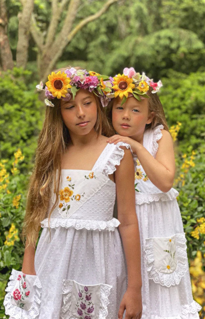 Heirloom Handkerchief Dress in Multicolored Flower Garden, 12Y