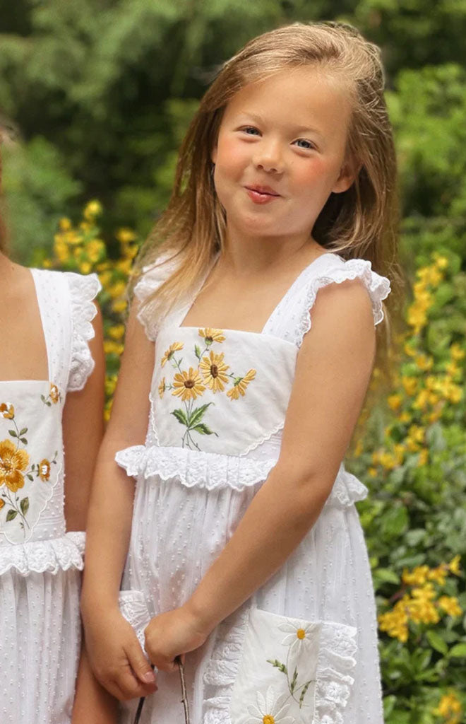Heirloom Handkerchief Dress in Provençal Sunflowers & Daises, 8Y