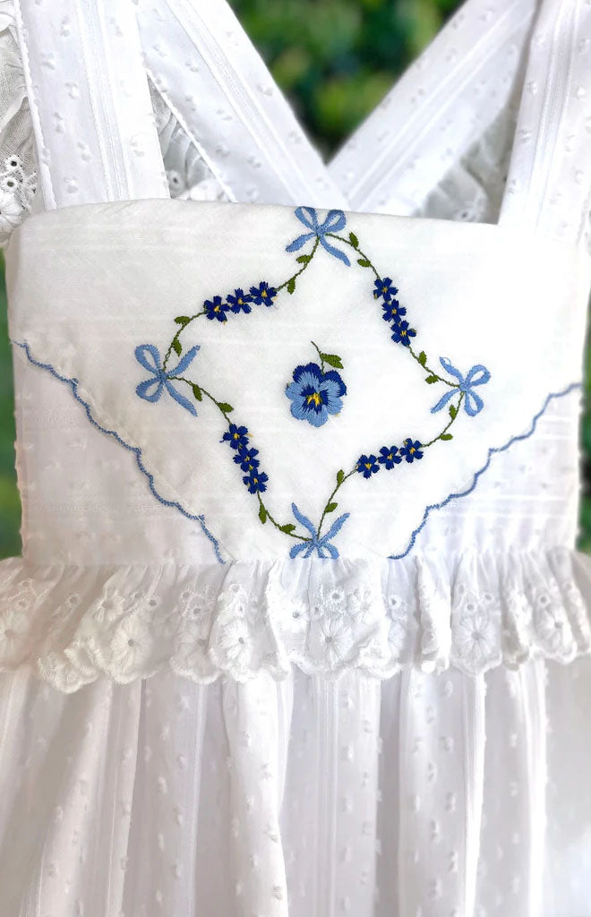 Heirloom Handkerchief Dress in Blue Bows & Flowers, 4T