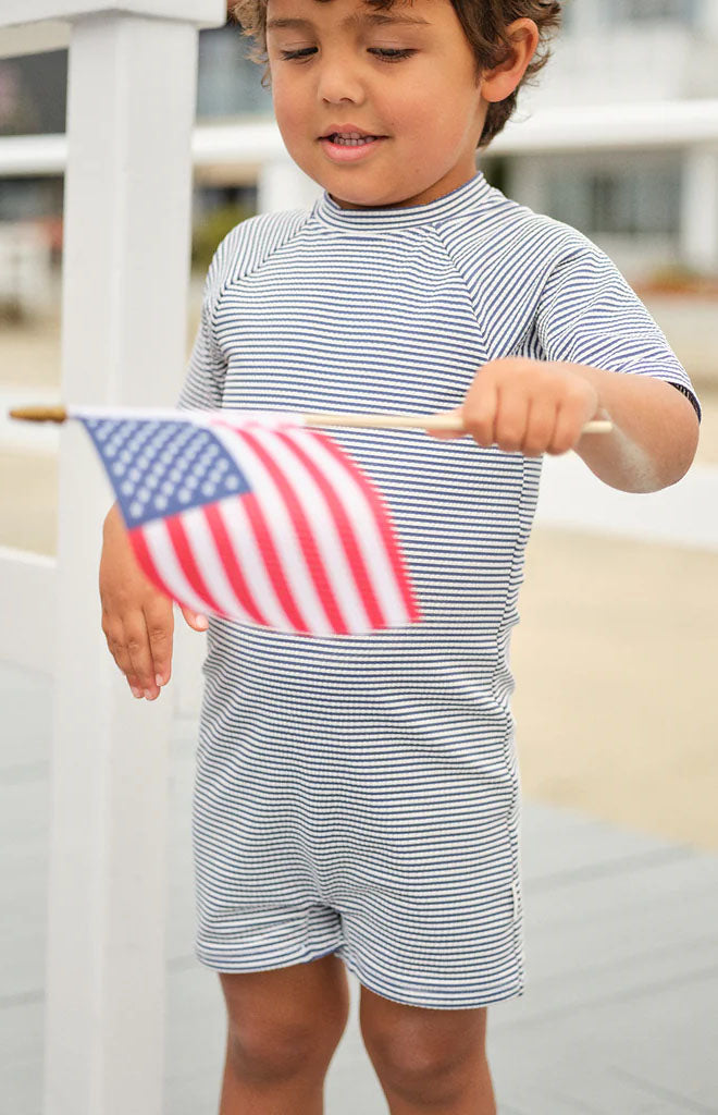 Unisex Harbor Stripe Short Sleeve Rashguard One Piece