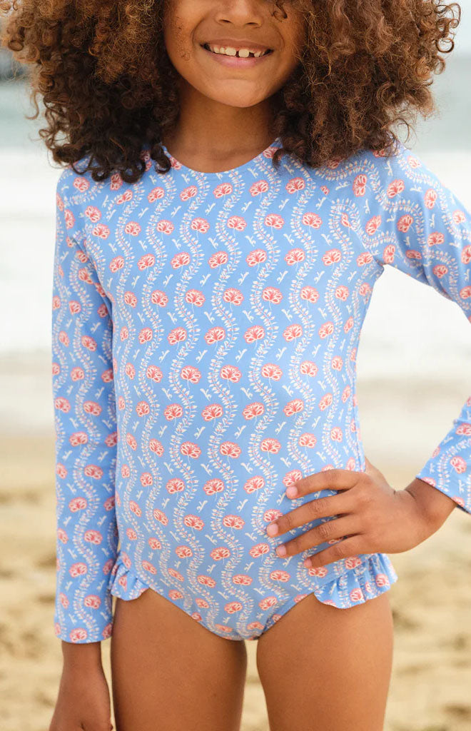 Girl’s Blue Primrose Rashguard One Piece