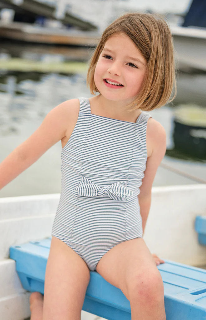 Girl’s Harbor Stripe Tie-Front One Piece