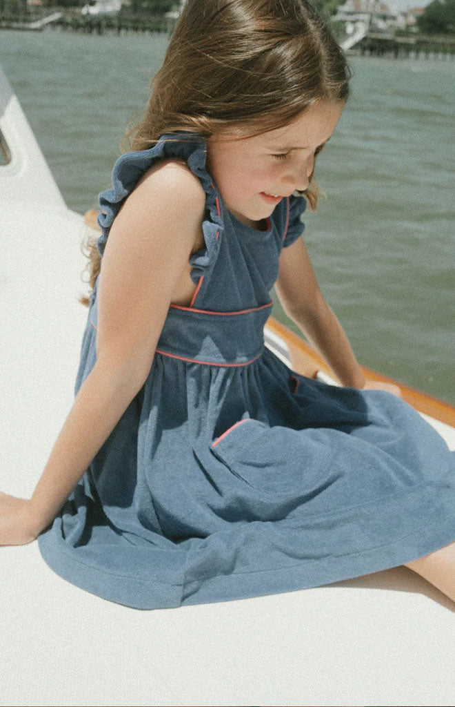 Girl’s Newport Navy French Terry Pinafore Dress