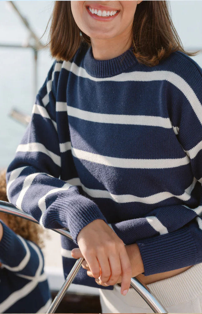 Women’s Navy And Cream Wide Stripe Knit Sweater