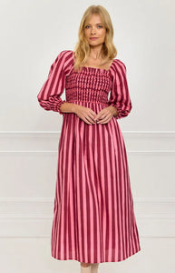Burgundy Stripe Florence Dress