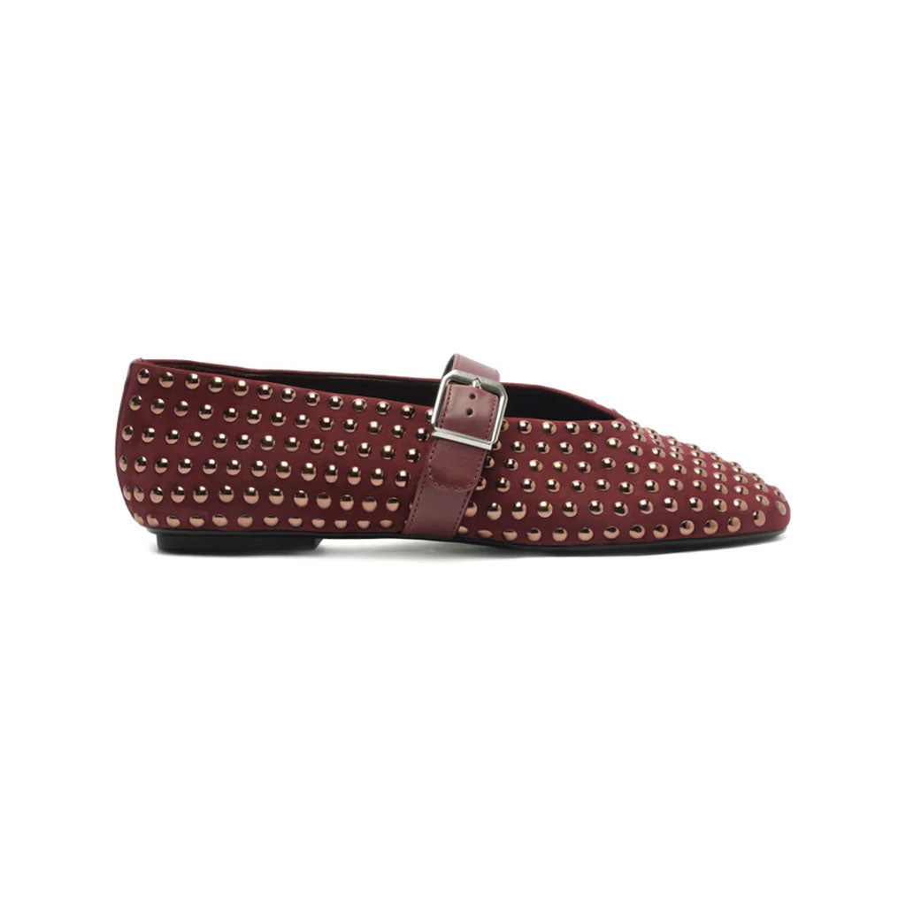 Eiza Shine Suede Flat in Vino