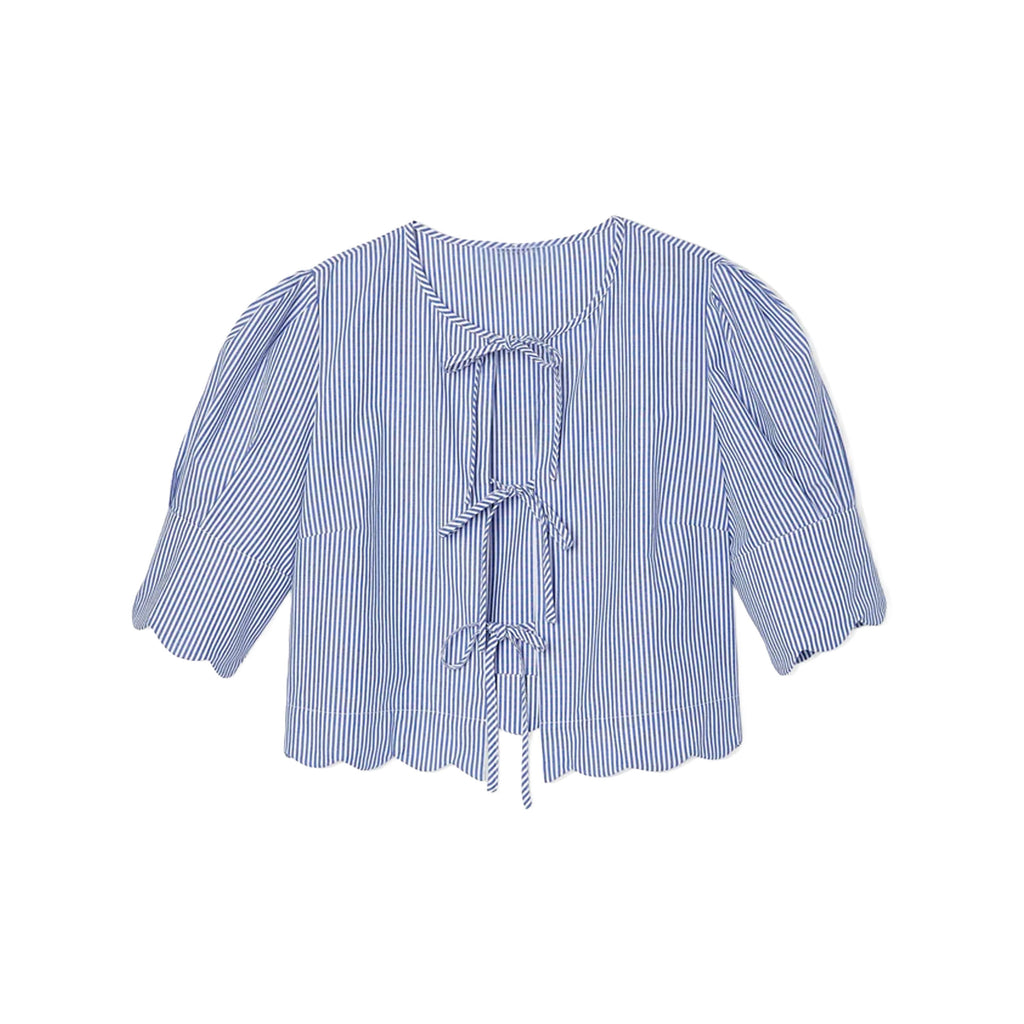 Scalloped Top in Blue Stripe
