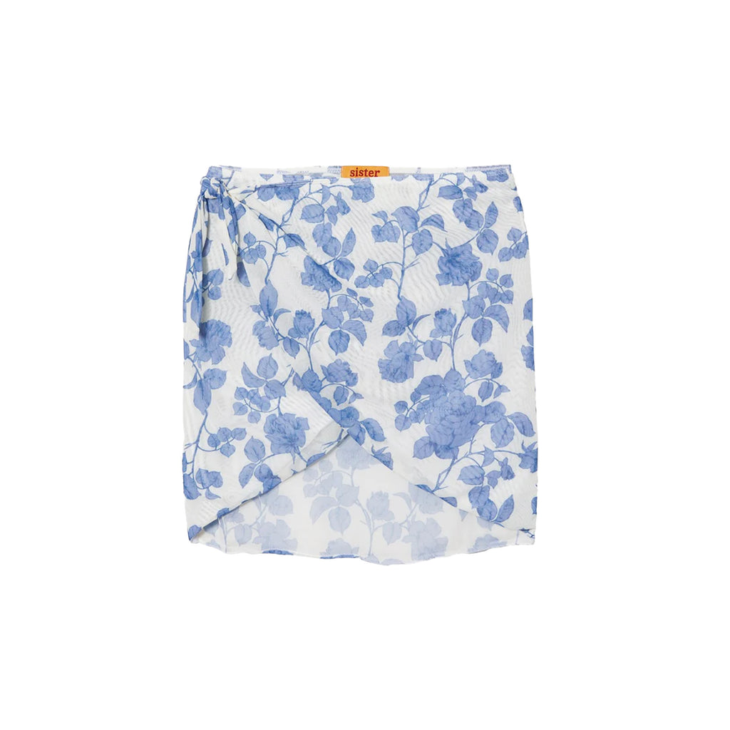 OTM Exclusive: Bridget Wrap Skirt in White Blue Floral